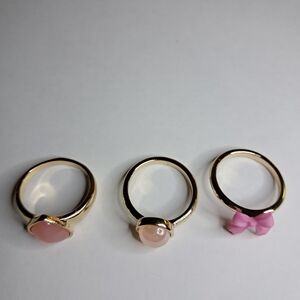 Lot of 3 Goldtone Rings w/ Pink Heart, Cabochon & Bow
